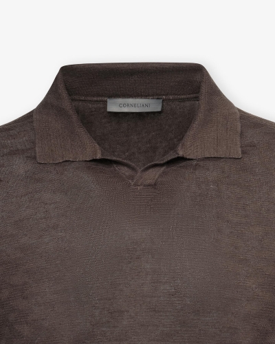 Corneliani - Buttonless pure linen polo - Brown
