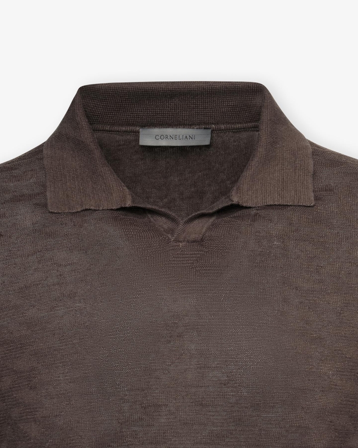CORNELIANI Corneliani - Buttonless pure linen polo - Brown