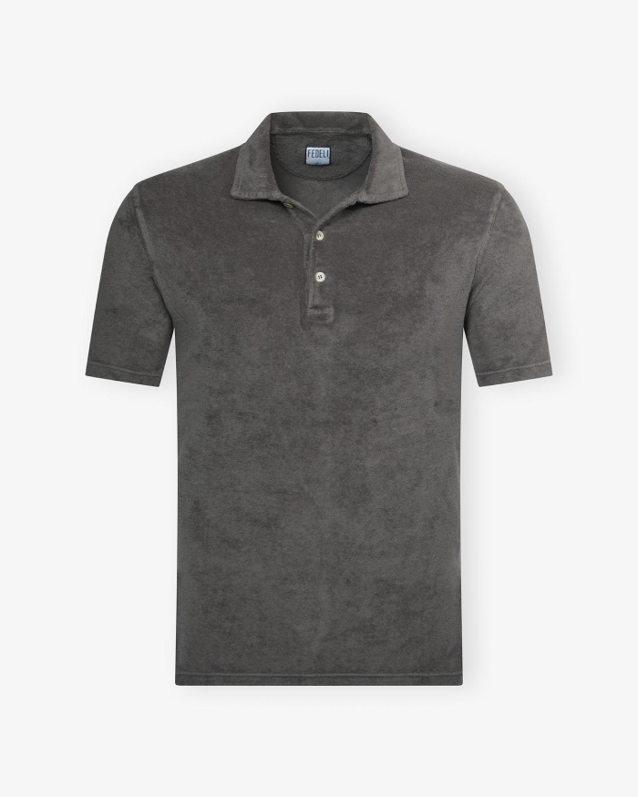 FEDELI Fedeli - Terry cloth polo short sleeve - Dark greige