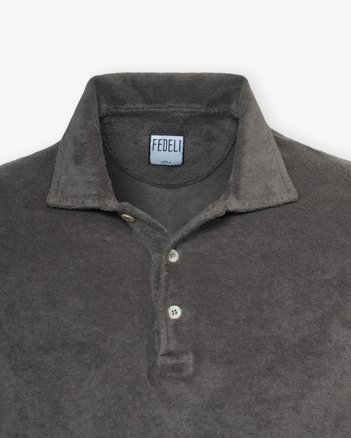 FEDELI Fedeli - Terry cloth polo short sleeve - Dark greige