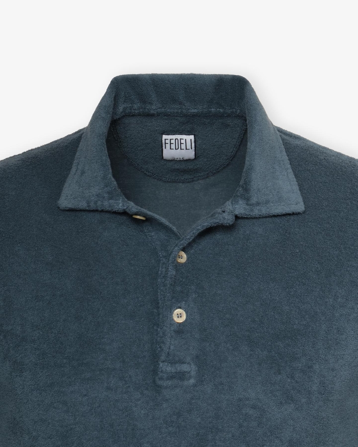 FEDELI Fedeli - Terry cloth polo short sleeve - Azzurro