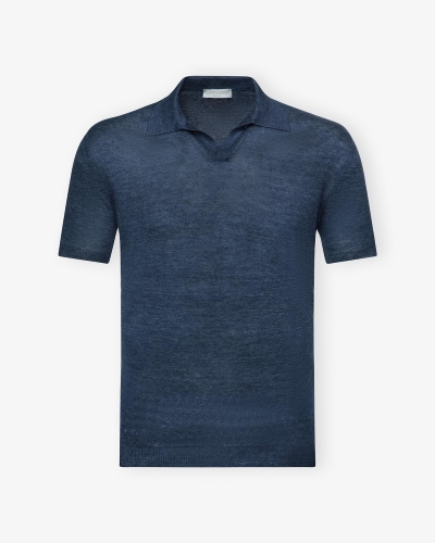 LHDA - Buttonless polo short sleeve - Linen - Blue