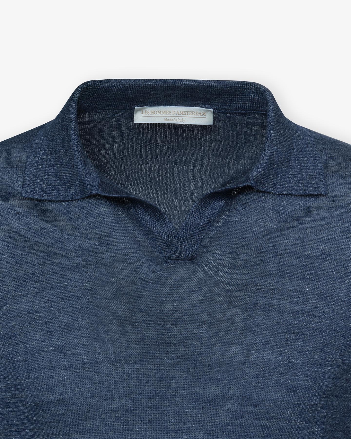 LHDA - Buttonless polo short sleeve - Linen - Blue