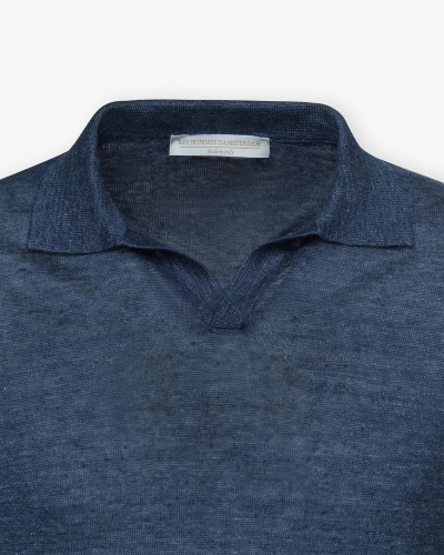 LHDA - Buttonless polo short sleeve - Linen - Blue