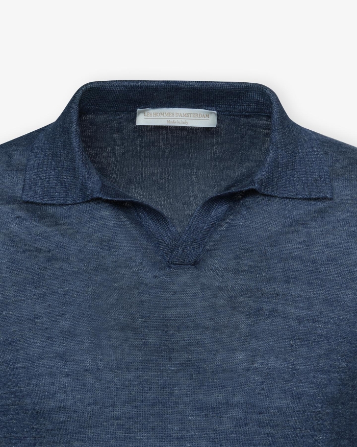 LES HOMMES D'AMSTERDAM LHDA - Buttonless polo short sleeve - Linen - Blue