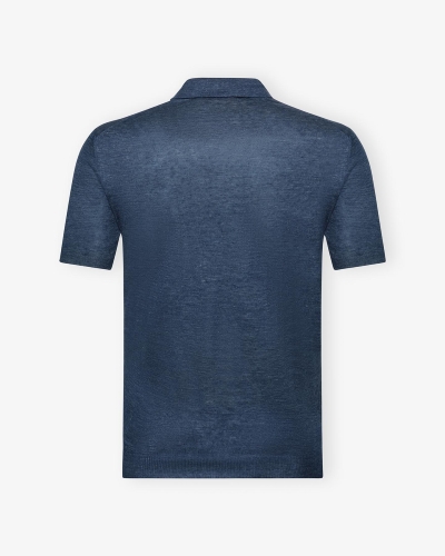 LHDA - Buttonless polo short sleeve - Linen - Blue