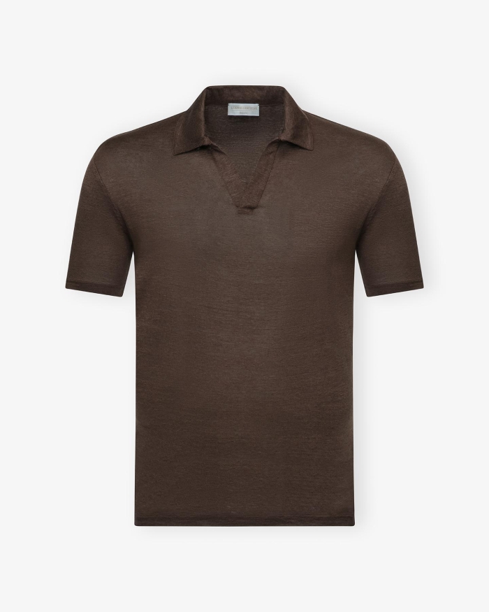 LES HOMMES D'AMSTERDAM LHDA - Buttonless polo short sleeve - Linen - Brown
