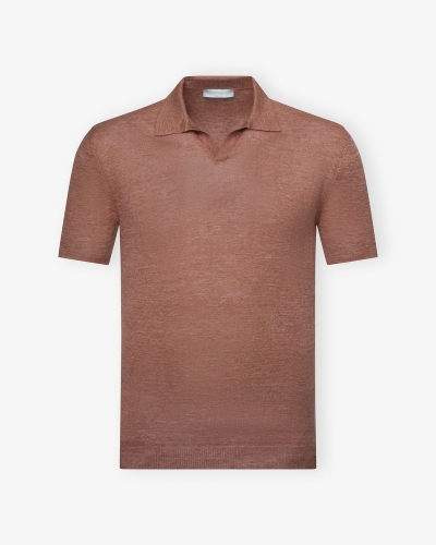 LHDA - Buttonless polo short sleeve - Linen - Terracotta