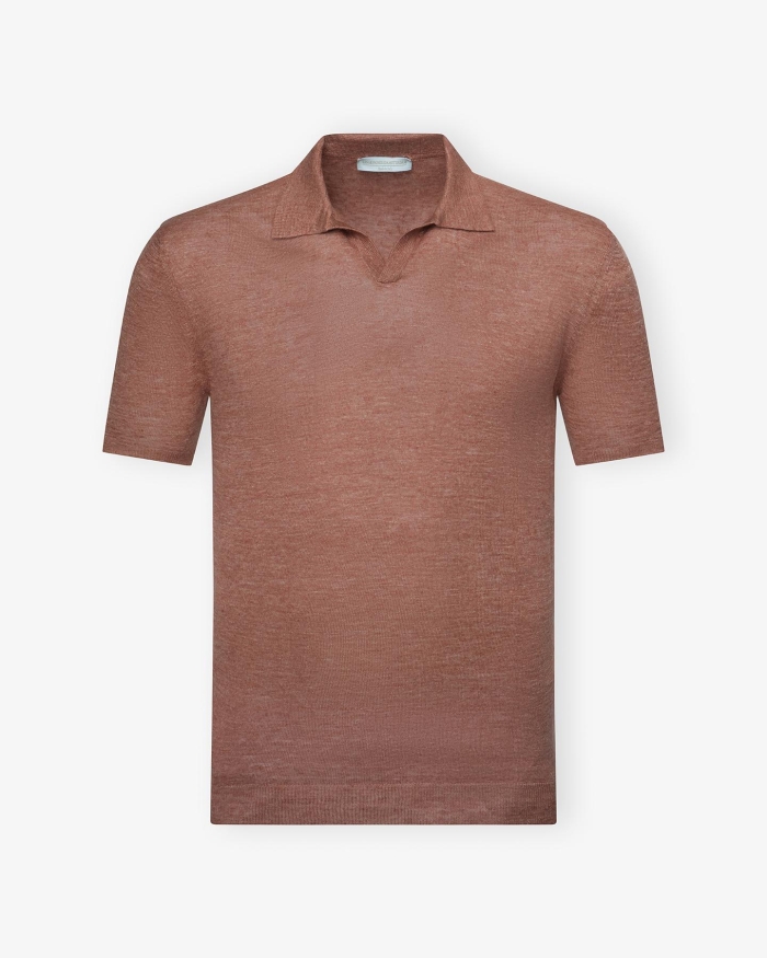 LES HOMMES D'AMSTERDAM LHDA - Buttonless polo short sleeve - Linen - Terracotta
