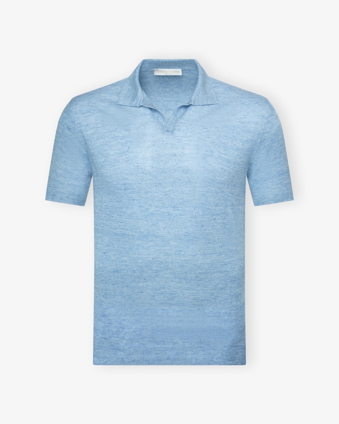 LES HOMMES D'AMSTERDAM LHDA - Buttonless polo short sleeve - Linen - Azzurro