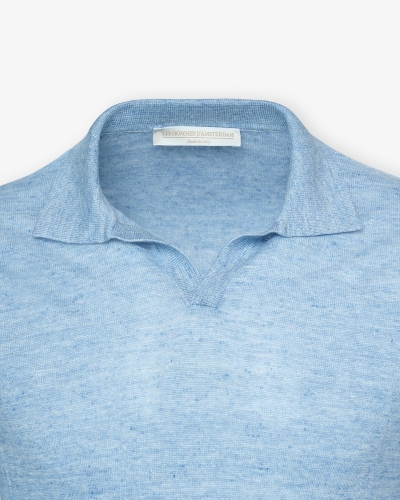 LHDA - Buttonless polo short sleeve - Linen - Azzurro