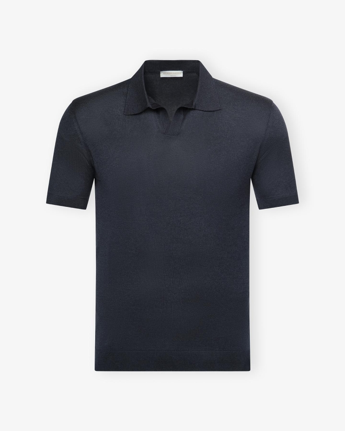 LES HOMMES D'AMSTERDAM LHDA - Buttonless polo short sleeve - Silk - Navy