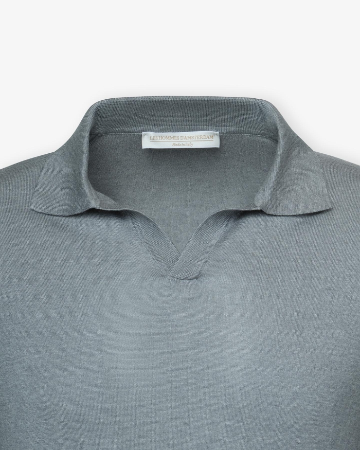 LES HOMMES D'AMSTERDAM LHDA - Buttonless polo short sleeve - Silk - Grey