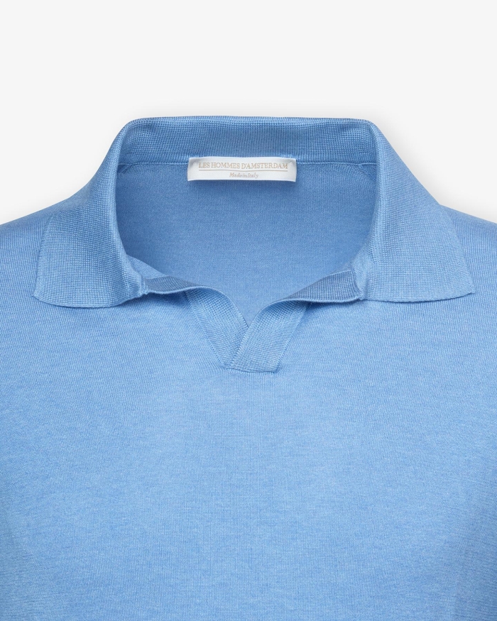 LES HOMMES D'AMSTERDAM LHDA - Buttonless polo short sleeve - Silk - Azzurro