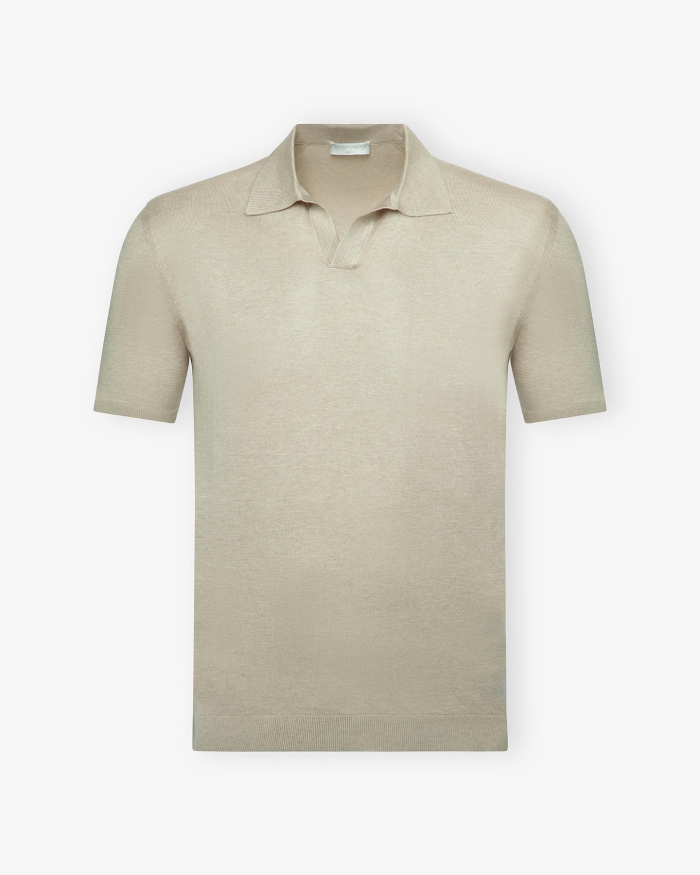 LES HOMMES D'AMSTERDAM LHDA - Buttonless polo short sleeve - Silk - Sand