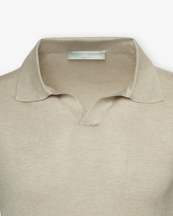LES HOMMES D'AMSTERDAM LHDA - Buttonless polo short sleeve - Silk - Sand