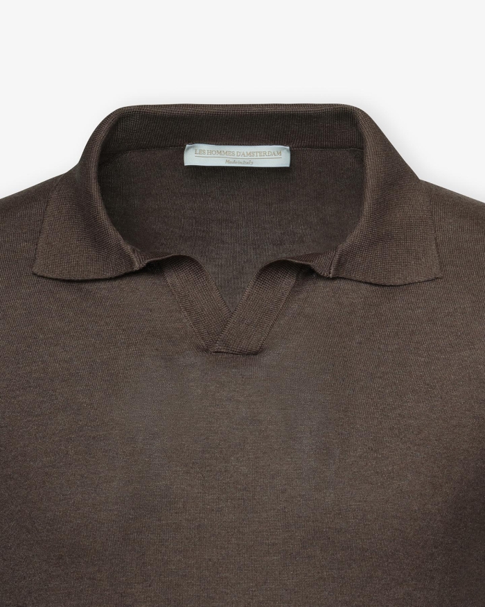 LES HOMMES D'AMSTERDAM LHDA - Buttonless polo short sleeve - Silk - Brown