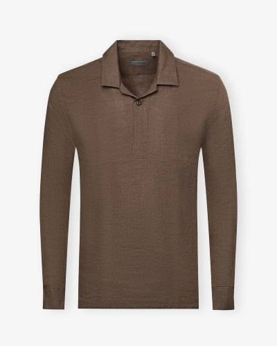 Corneliani - Bowling shirt long sleeve - Linen brown