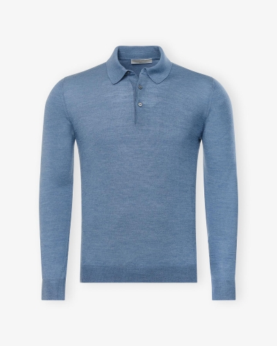 LHDA - Polo long sleeves - Wool and silk - L.Blue