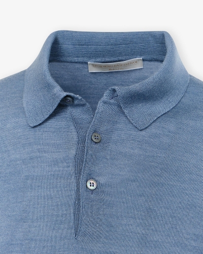 LHDA - Polo long sleeves - Wool and silk - L.Blue