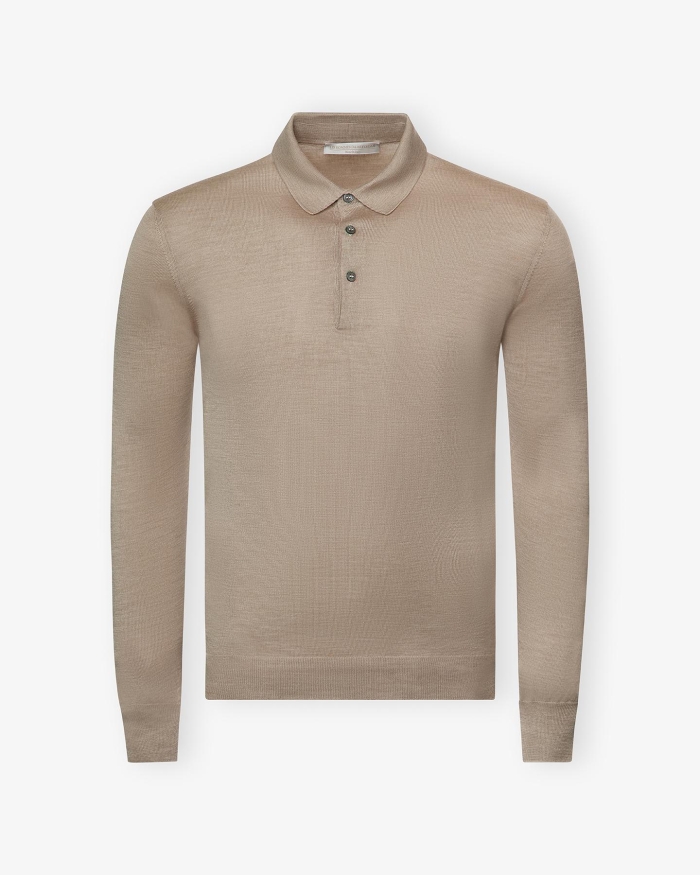 LES HOMMES D'AMSTERDAM LHDA - Polo long sleeves - Wool and silk - Sand