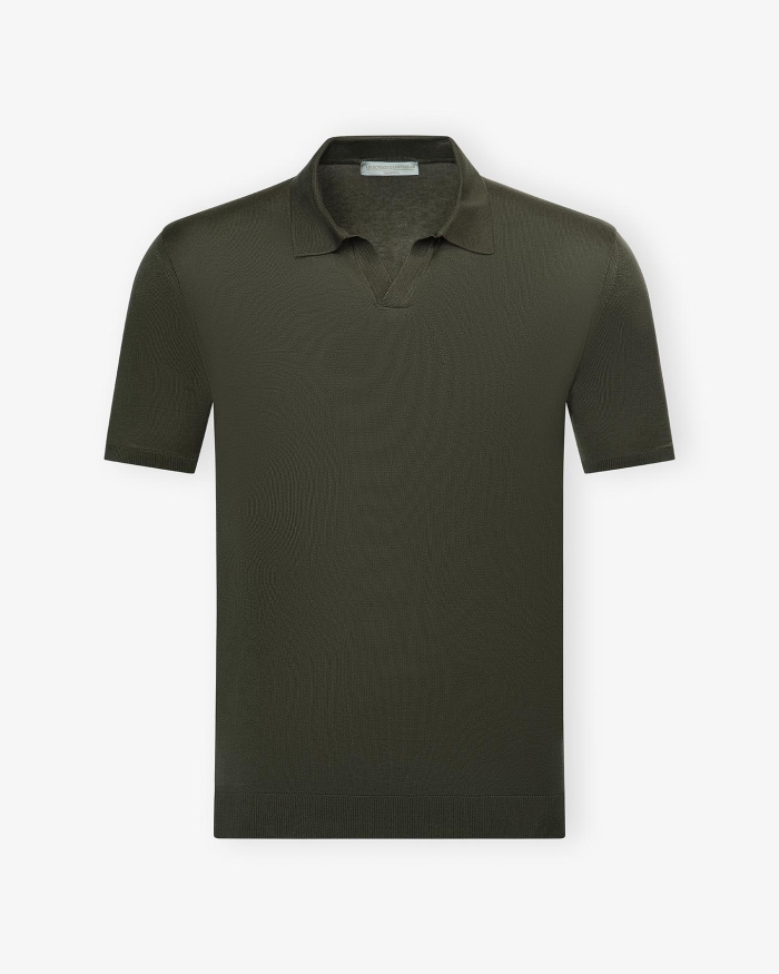 LES HOMMES D'AMSTERDAM LHDA - Buttonless polo short sleeve - Silk - Green