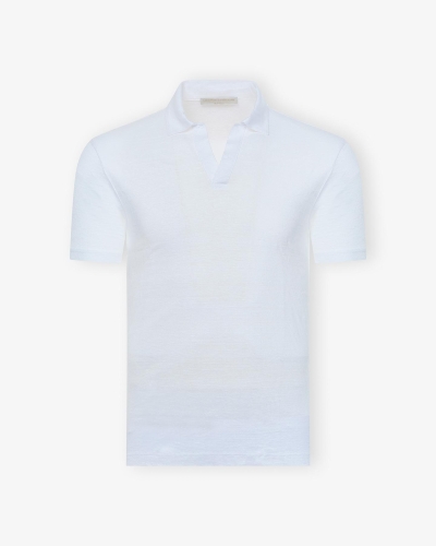LHDA - Buttonless polo short sleeve linen - White