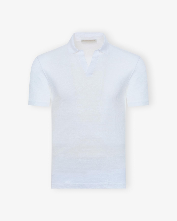 LES HOMMES D'AMSTERDAM LHDA - Buttonless polo short sleeve linen - White