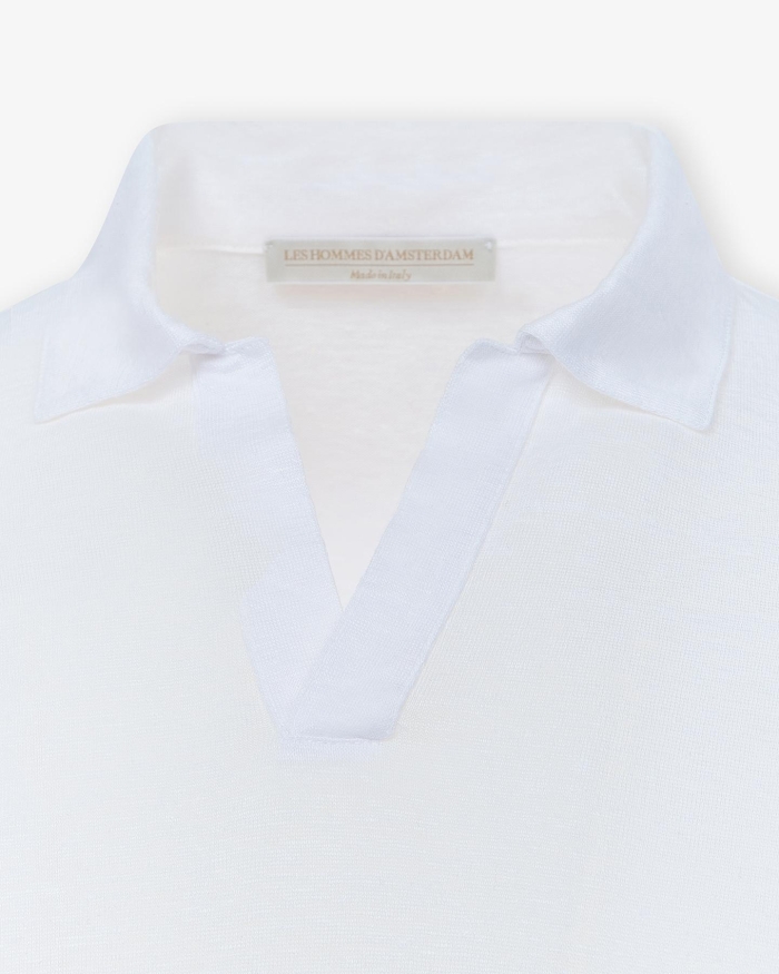 LES HOMMES D'AMSTERDAM LHDA - Buttonless polo short sleeve linen - White