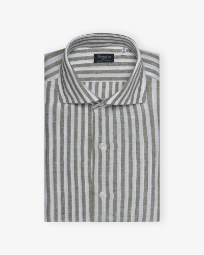 Finamore - Shirt Eduardo Napoli - Linen - Olive stripes