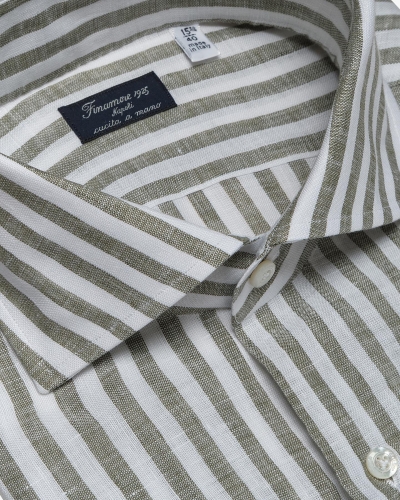 Finamore - Shirt Eduardo Napoli - Linen - Olive stripes
