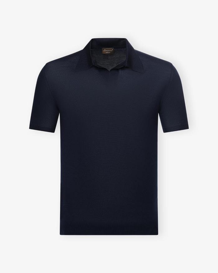 DORIANI CASHMERE DC - Buttonless polo short sleeve - Fine wool - Navy