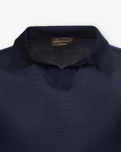 DC - Buttonless polo short sleeve - Fine wool - Navy