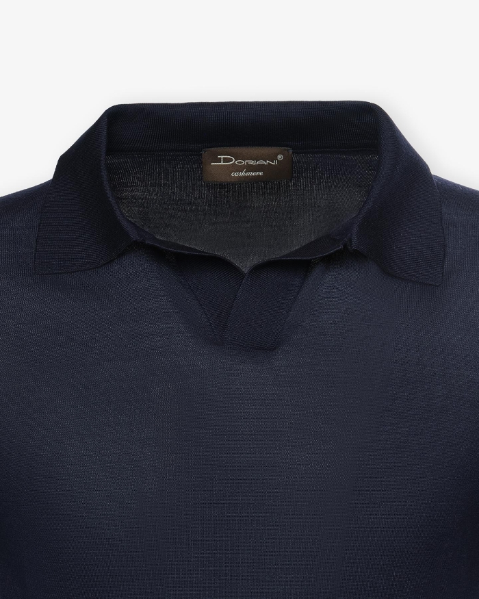 DORIANI CASHMERE DC - Buttonless polo short sleeve - Fine wool - Navy