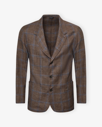 Finamore - Shirt check jacket wool linen - Brown