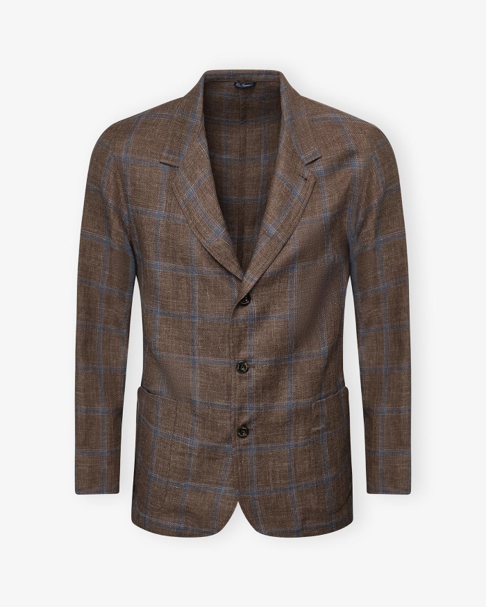 FINAMORE Finamore - Shirt check jacket wool linen - Brown
