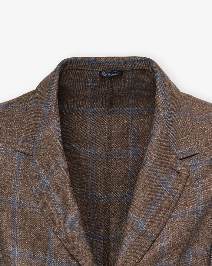FINAMORE Finamore - Shirt check jacket wool linen - Brown
