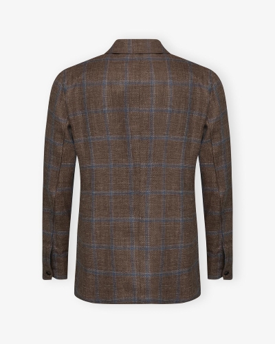Finamore - Shirt check jacket wool linen - Brown