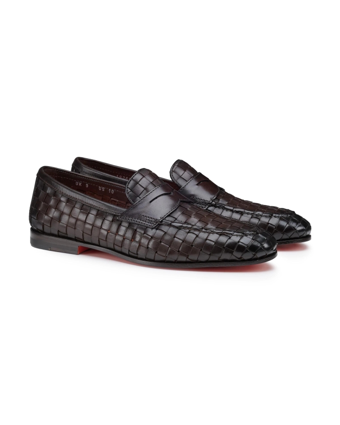 SANTONI Santoni - Woven leather loafer - Dark brown
