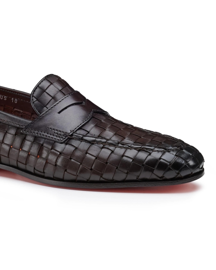 SANTONI Santoni - Woven leather loafer - Dark brown