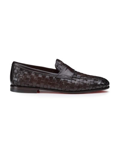 Santoni - Woven leather loafer - Dark brown