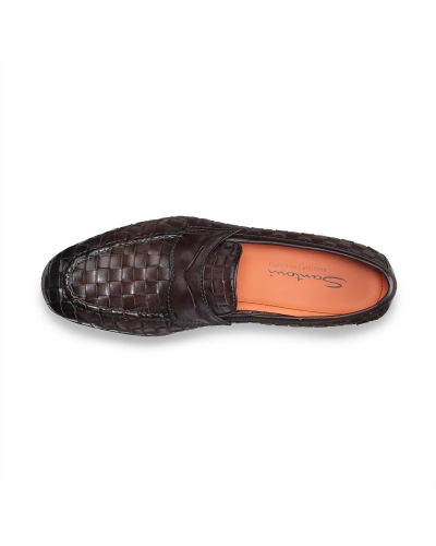 Santoni - Woven leather loafer - Dark brown