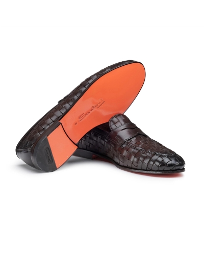 Santoni - Woven leather loafer - Dark brown