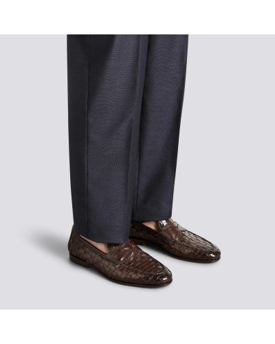 Santoni - Woven leather loafer - Dark brown