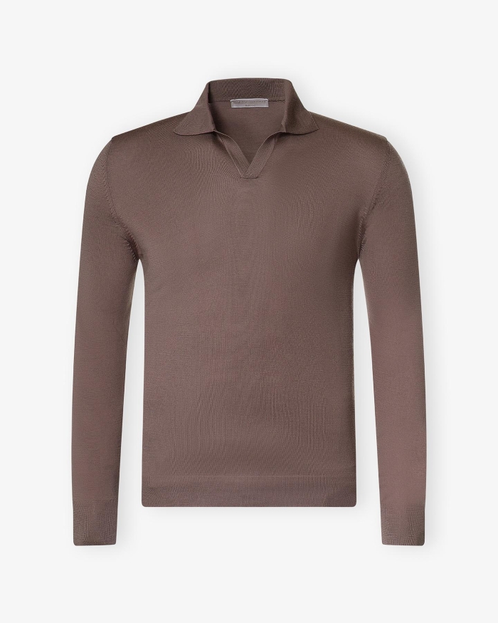 LES HOMMES D'AMSTERDAM LHDA - Polo long sleeve - Virgin wool - Greige