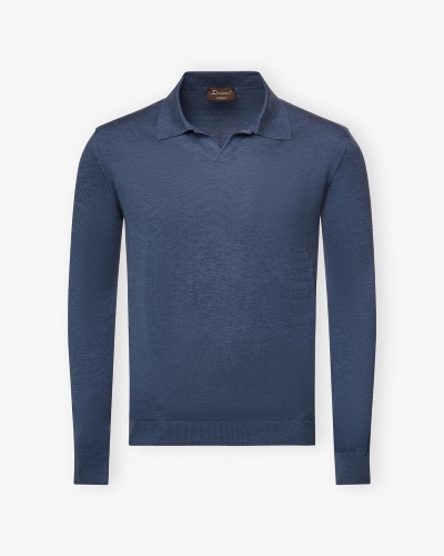 Doriani Cashmere - Buttonless polo silk cotton - Blue