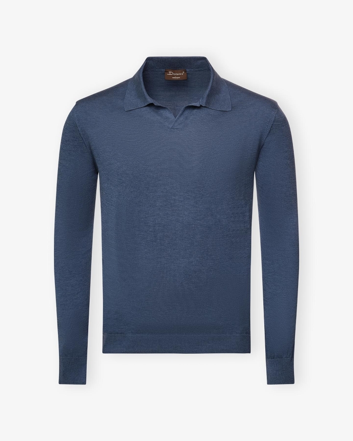 DORIANI CASHMERE Doriani Cashmere - Buttonless polo silk cotton - Blue