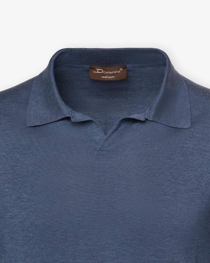 DORIANI CASHMERE Doriani Cashmere - Buttonless polo silk cotton - Blue