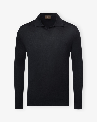 Doriani Cashmere - Buttonless polo silk cotton - Navy