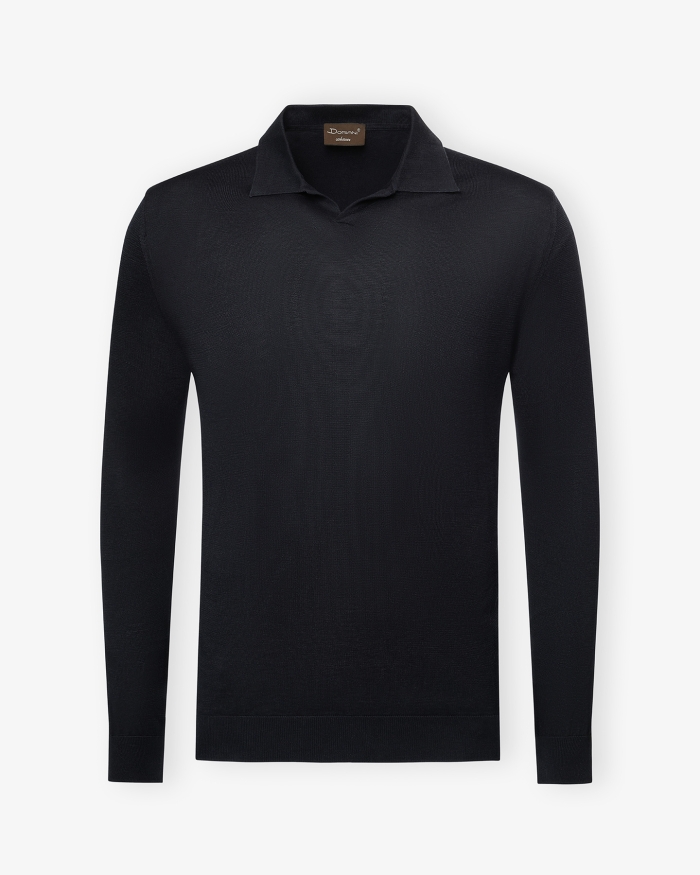 DORIANI CASHMERE Doriani Cashmere - Buttonless polo silk cotton - Navy